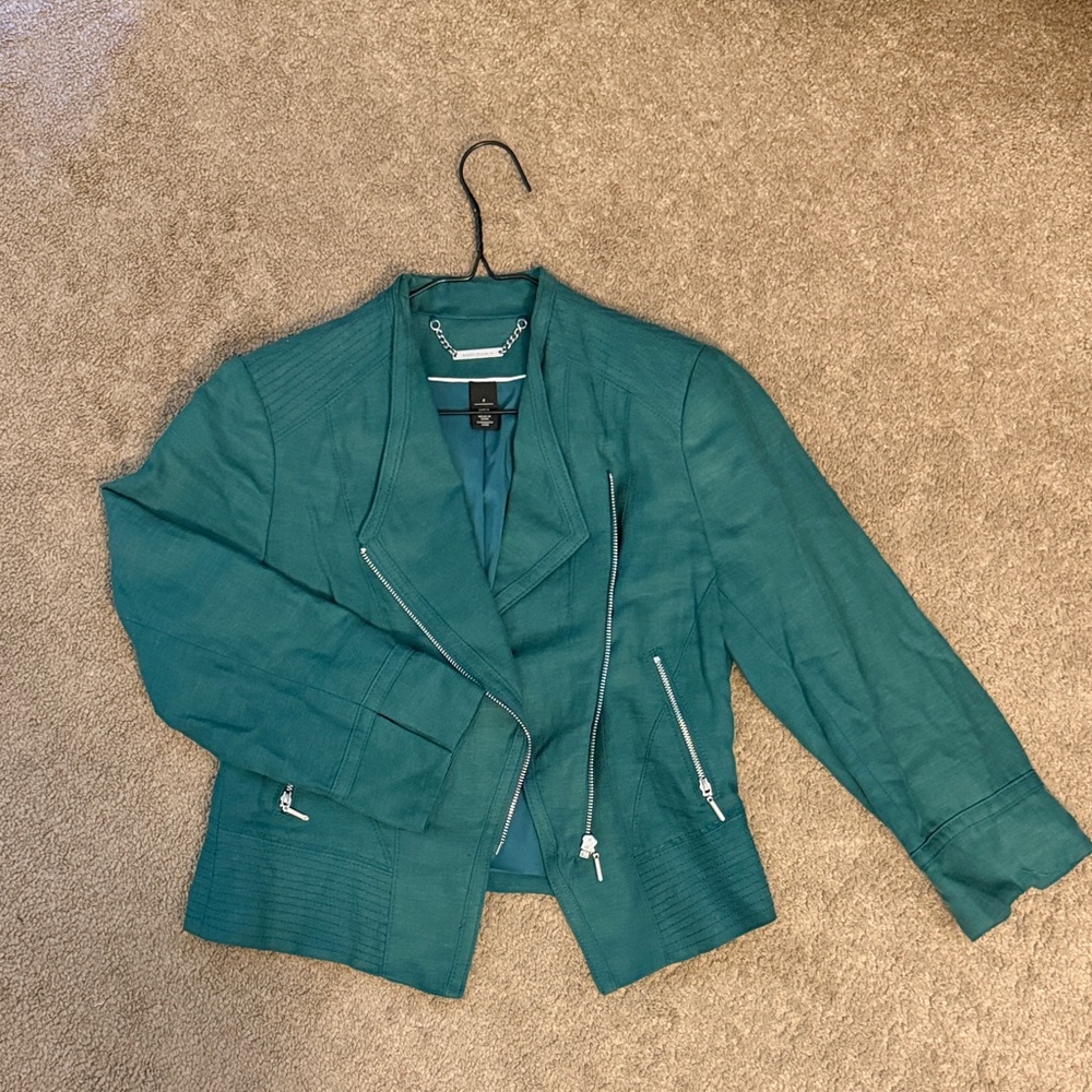 White House Black Market Teal Blazer with Zipper Accents